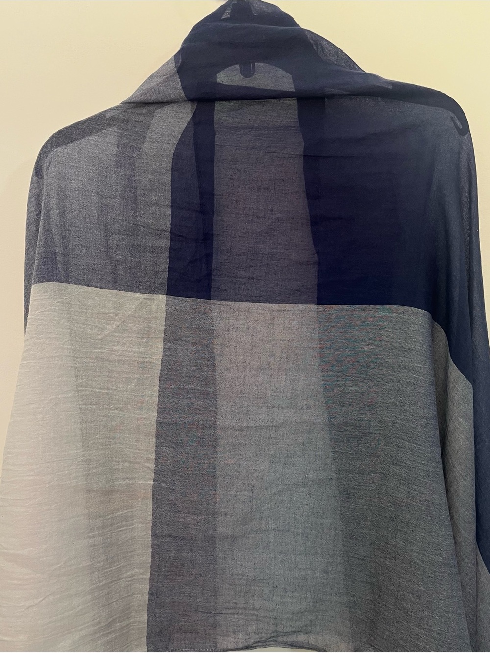 Eileen Fisher Navy and Gray Colorblock Scarf or Wrap 100% Cotton